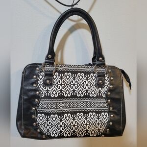 Black faux leather handbag